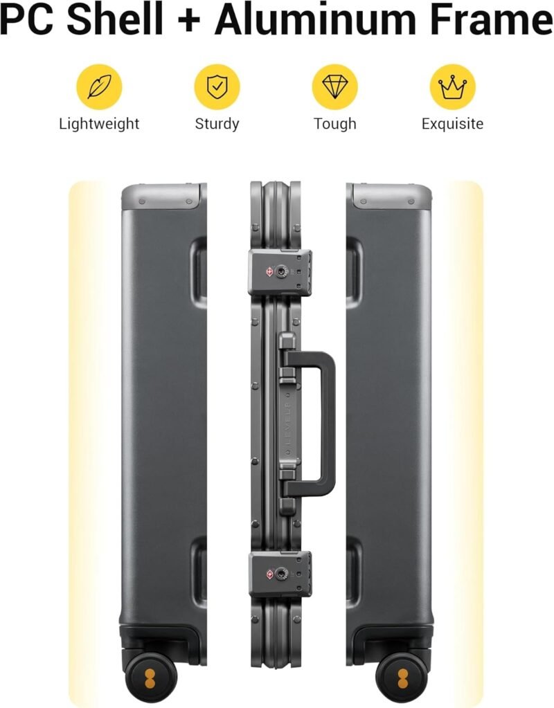 LEVEL8 Checked Zipperless Luggage with Aluminum Frame 24'' Grey