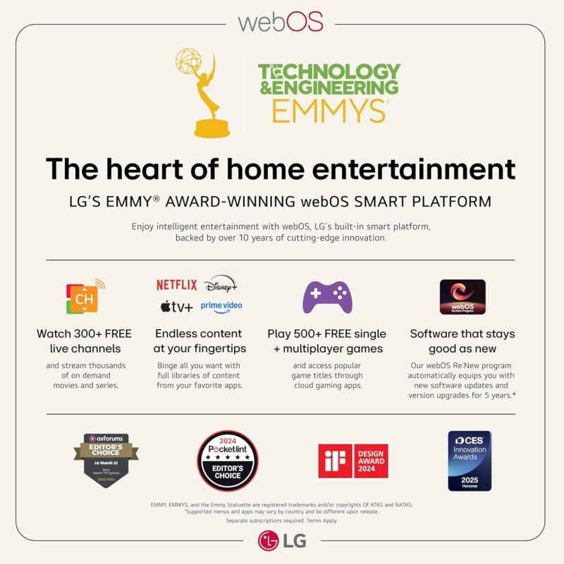 LG 83-Inch Class OLED evo AI 4K G5 Series Smart TV OLED83G5WUA, 2025 Alexa Built-in Dolby Atmos, Dolby Vision, HDR10
