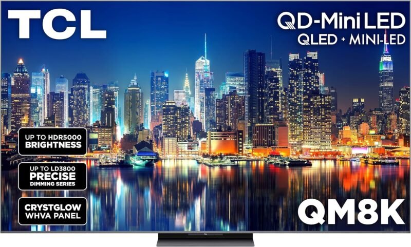 TCL 85-Inch Class 85QM8K Series QD-Mini LED 4K UHD Google Smart TV 144hz, 288hz VRR, No Bezel Design