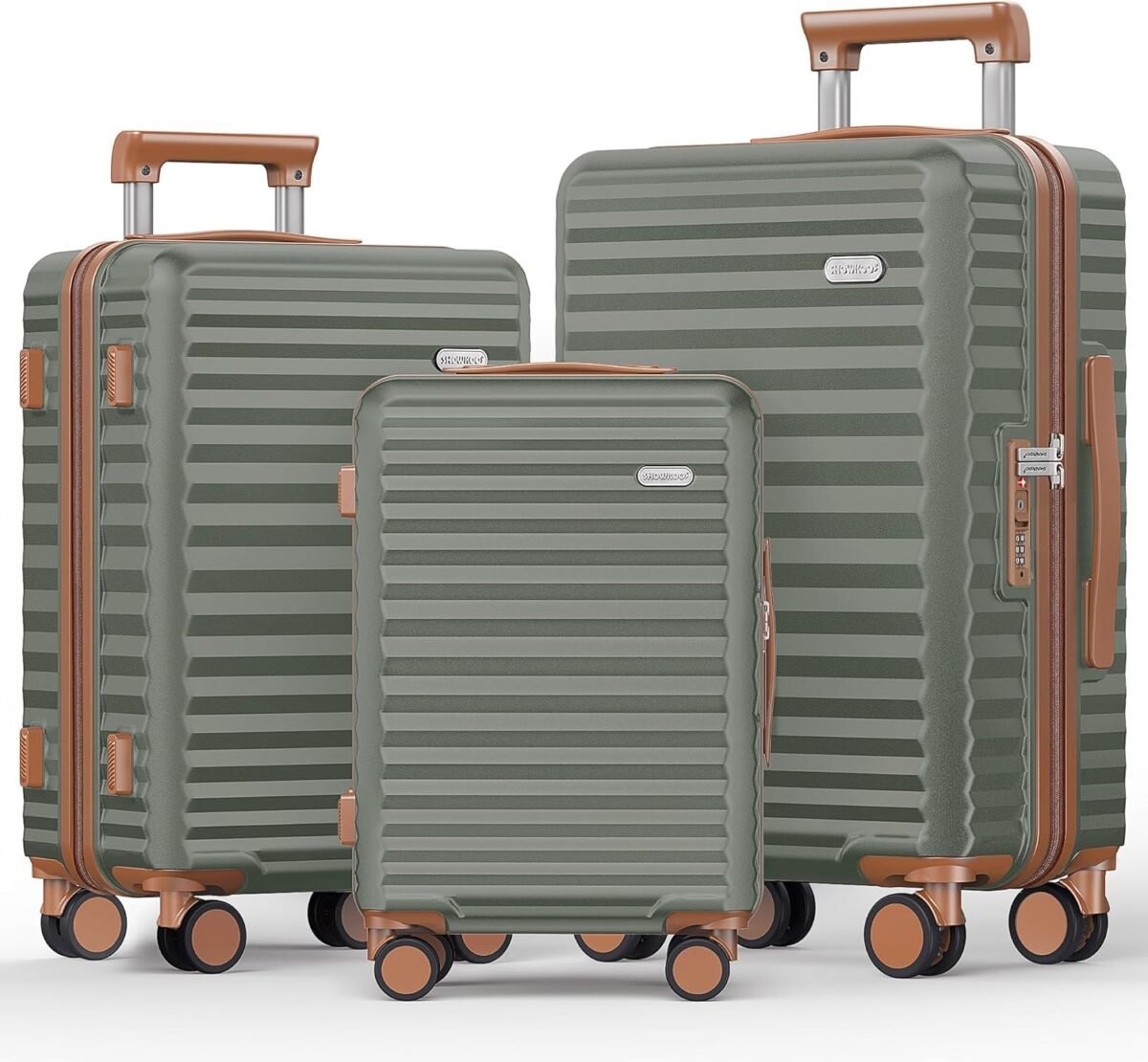 SHOWKOO Luggage Sets Of 3 | 20'' 24''28''| Suitcase Hardside Expandable Green - Image 3