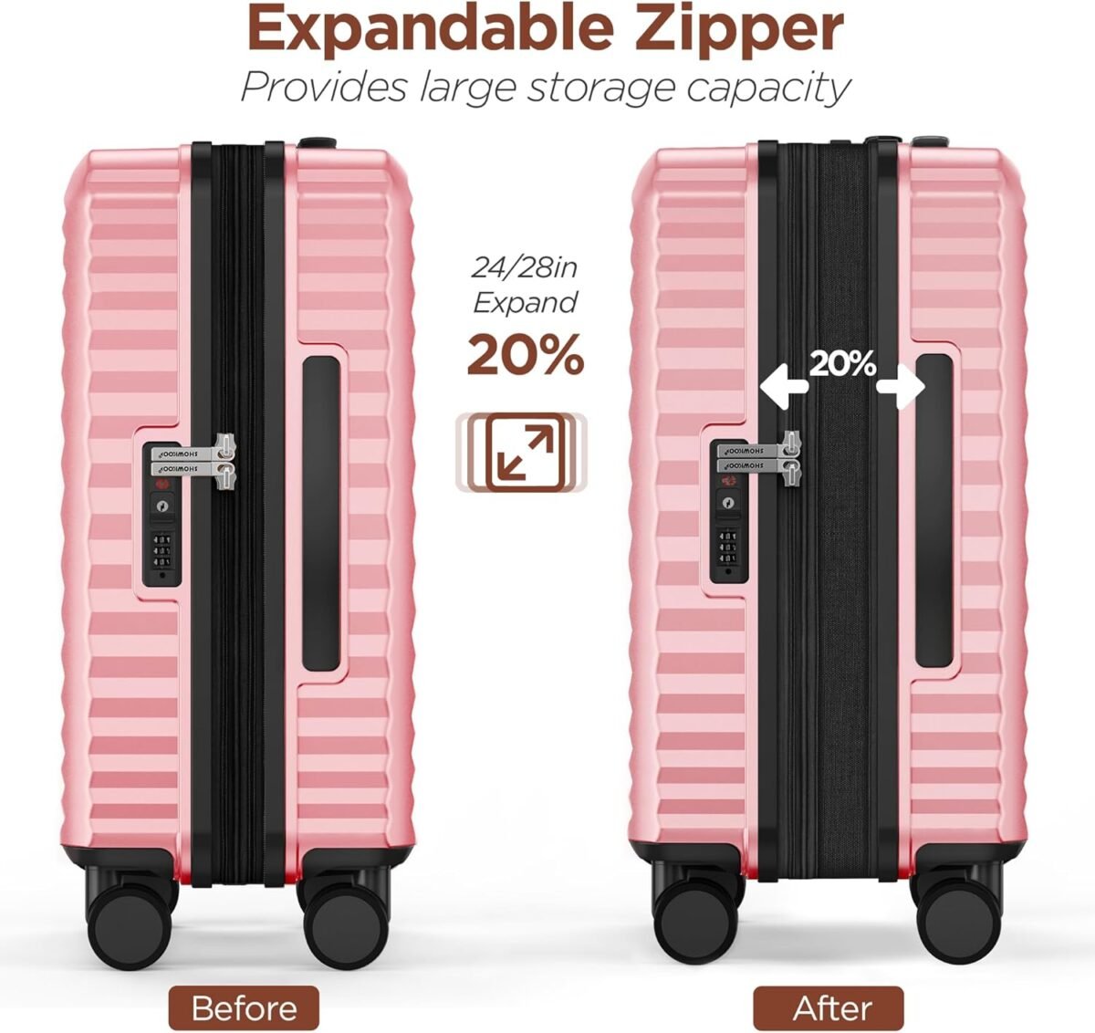 SHOWKOO Luggage Sets Of 3 | 20'' 24''28''| Suitcase Hardside Expandable - Image 6