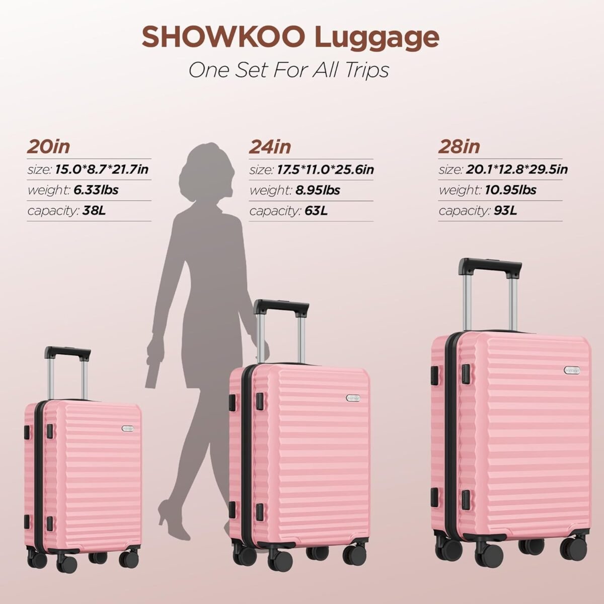 SHOWKOO Luggage Sets Of 3 | 20'' 24''28''| Suitcase Hardside Expandable - Image 3