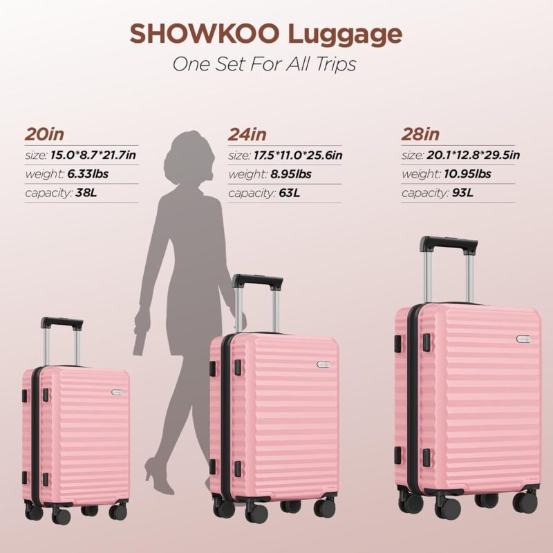 SHOWKOO Luggage Sets Of 3 | 20'' 24''28''| Suitcase Hardside Expandable