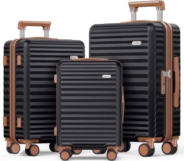 SHOWKOO Luggage Sets Of 3 | 20'' 24''28''| Suitcase Hardside Expandable Black