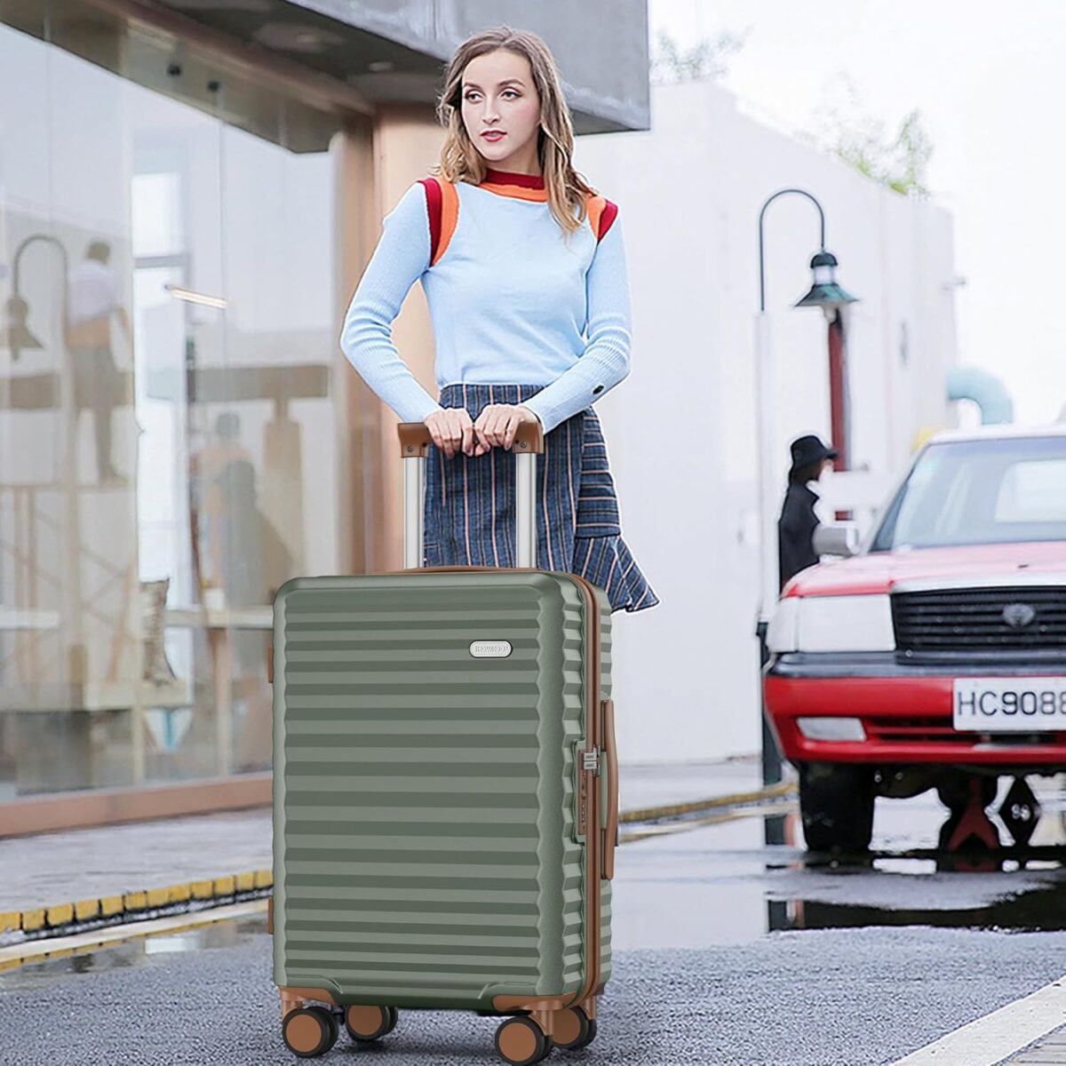 SHOWKOO Luggage Sets Of 3 | 20'' 24''28''| Suitcase Hardside Expandable Green - Image 4