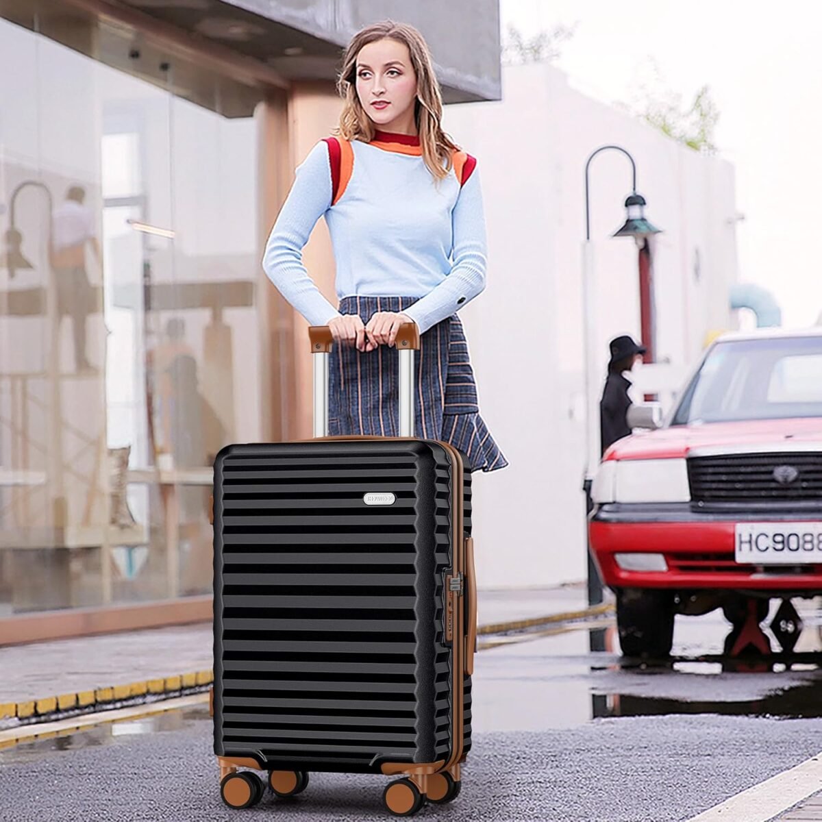 SHOWKOO Luggage Sets Of 3 | 20'' 24''28''| Suitcase Hardside Expandable Black - Image 4