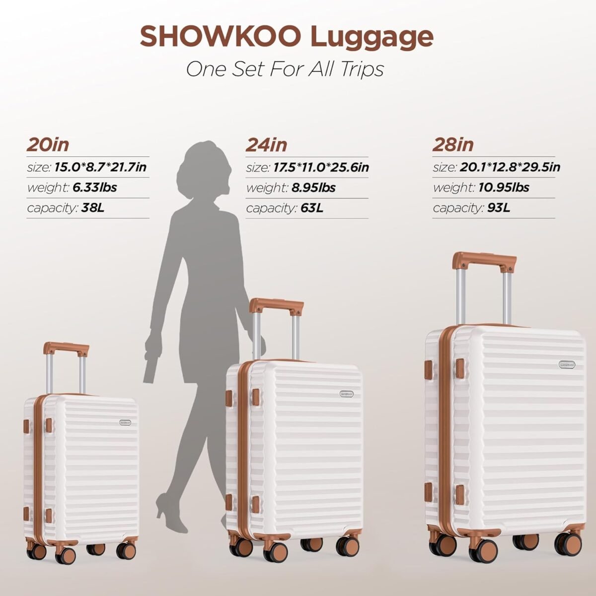 SHOWKOO Luggage Sets Of 3 | 20'' 24''28''| Suitcase Hardside Expandable - Image 9