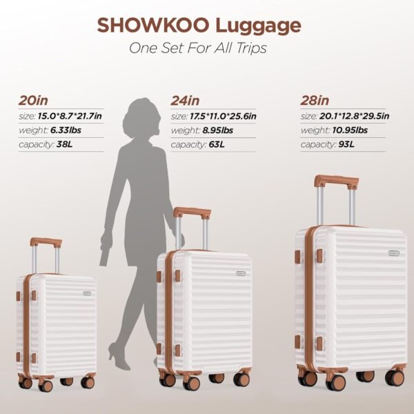 SHOWKOO Luggage Sets Of 3 | 20'' 24''28''| Suitcase Hardside Expandable
