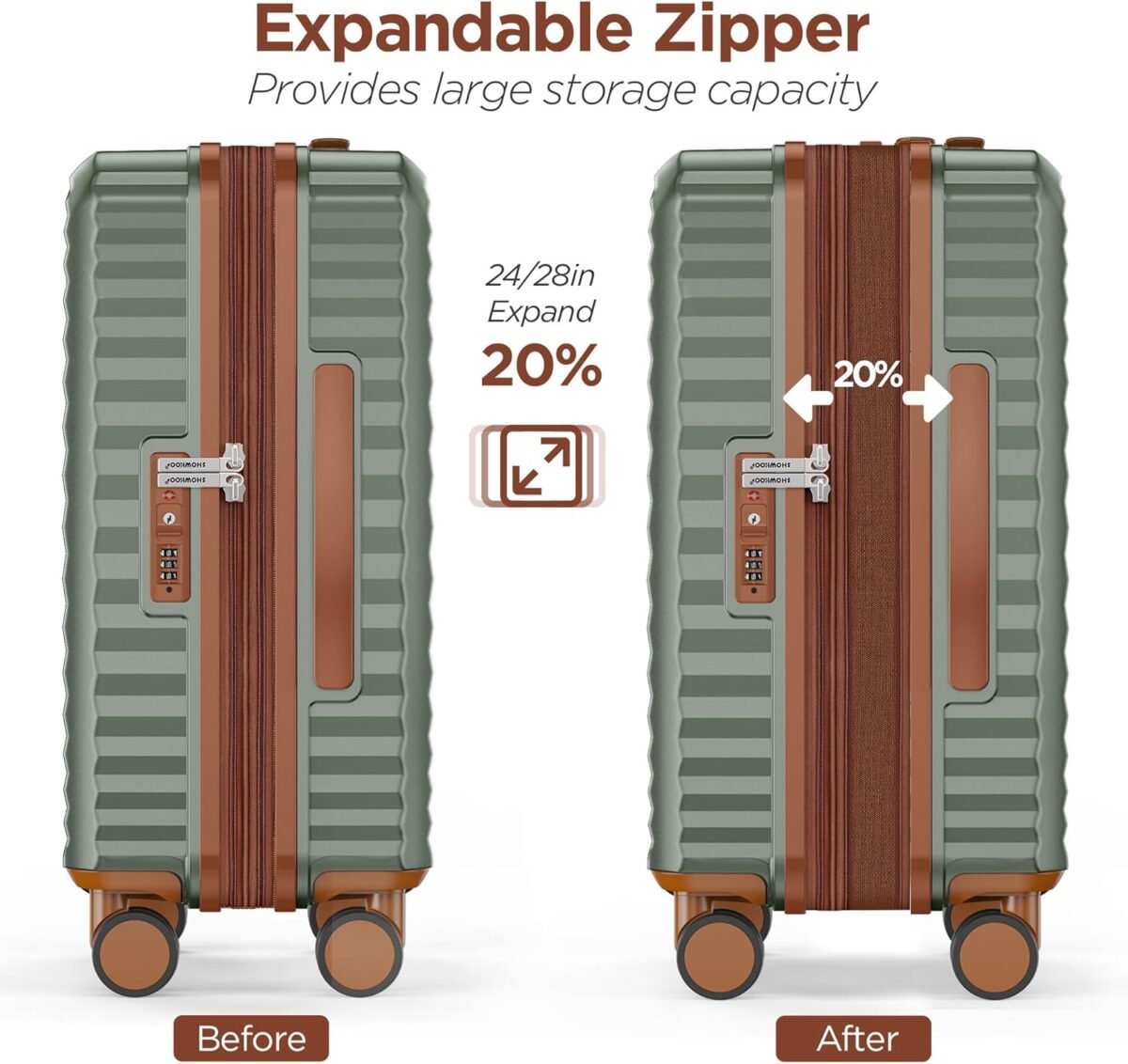 SHOWKOO Luggage Sets Of 3 | 20'' 24''28''| Suitcase Hardside Expandable Green - Image 8