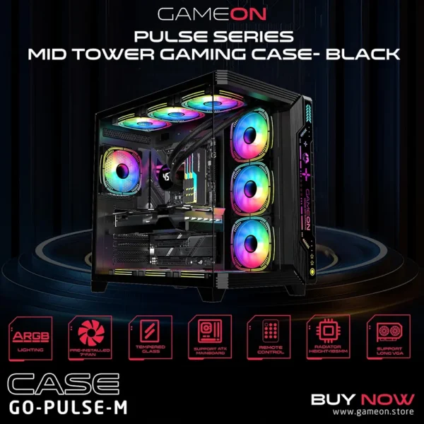 Game ON Gaming PC Case – ATX/M-ATX/ITX ARGB Pre-Installed Fans