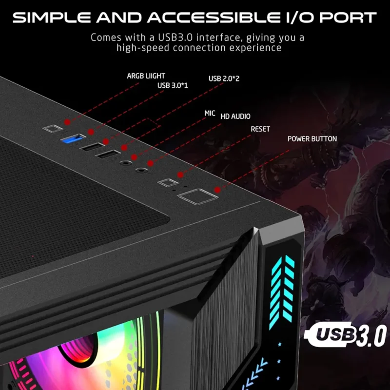 errr-1.webp Game ON Gaming PC Case – ATX/M-ATX/ITX ARGB Pre-Installed Fans