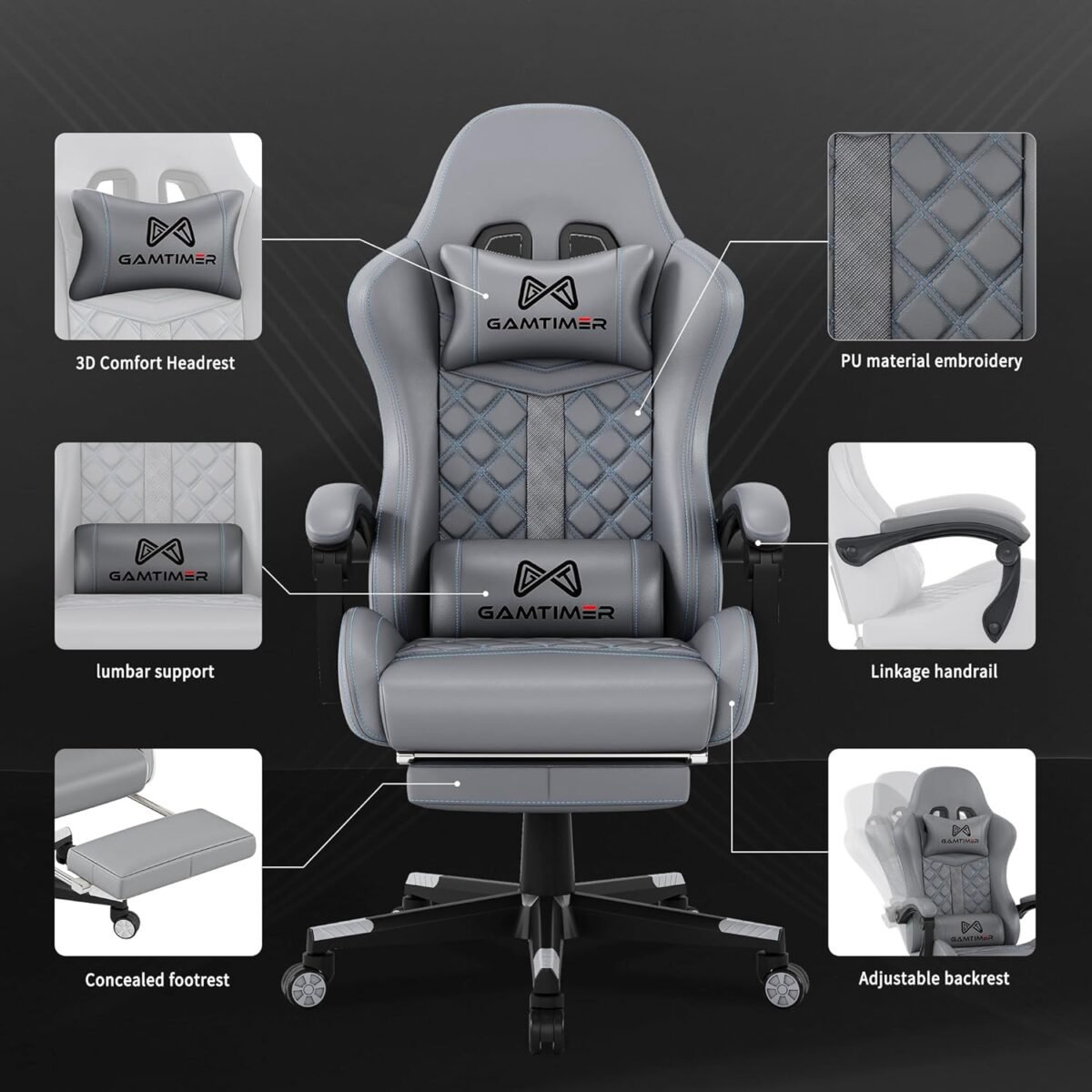 Gaming Chair, 400 lbs Adult Chair, High Back Computer Chair with Footrest and Linked Armrests, Office Video Game Chair with Lumbar Support - Image 5