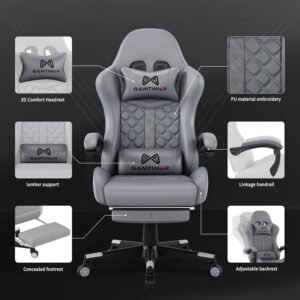 Gaming Chair, 400 lbs Adult Chair, High Back Computer Chair with Footrest and Linked Armrests, Office Video Game Chair with Lumbar Support