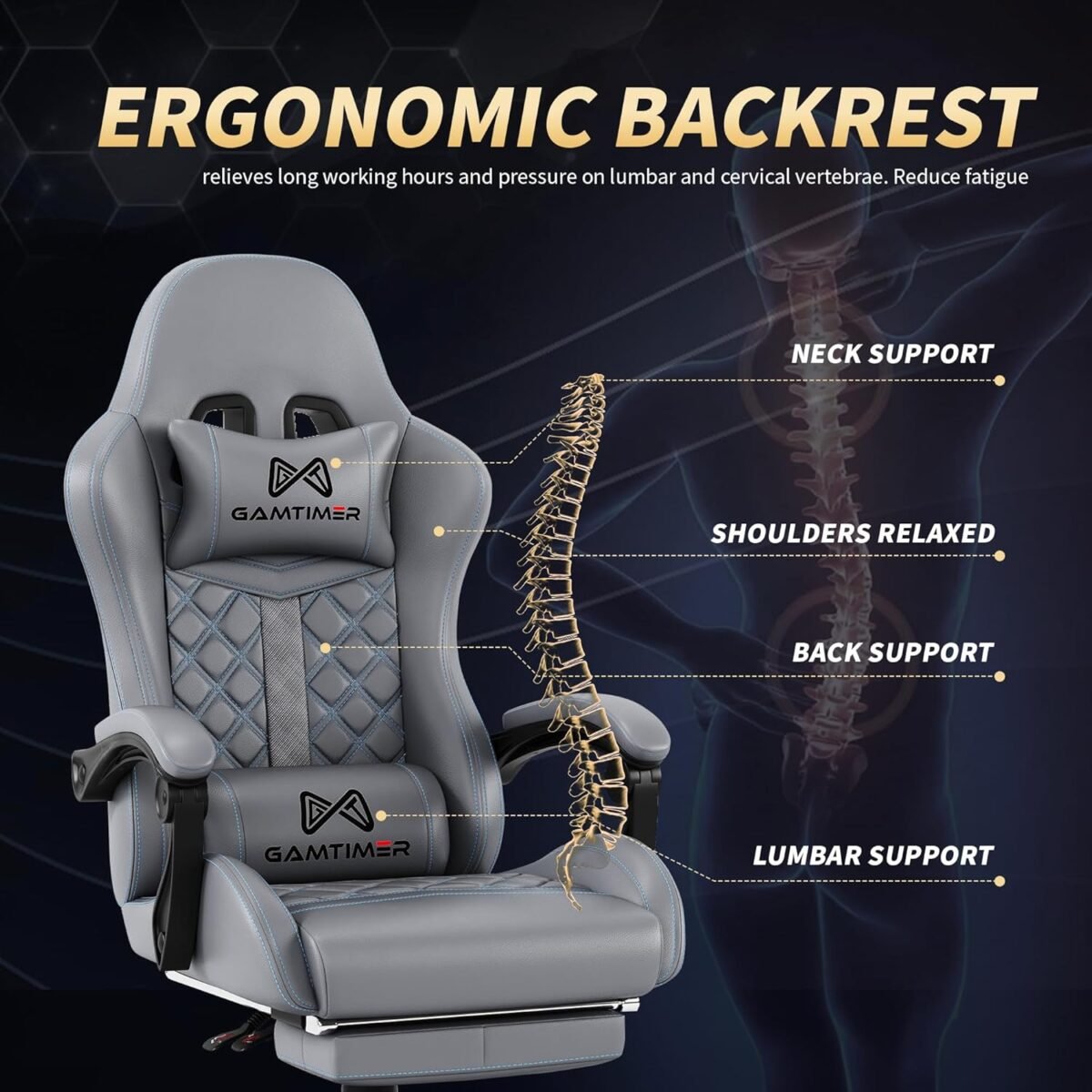 Gaming Chair, 400 lbs Adult Chair, High Back Computer Chair with Footrest and Linked Armrests, Office Video Game Chair with Lumbar Support - Image 8