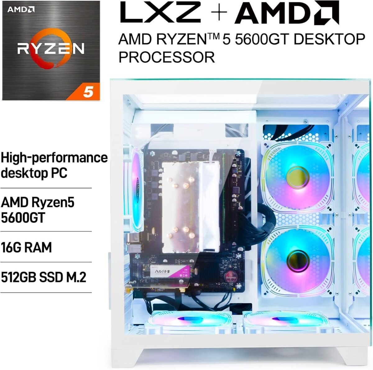 LXZ Desktop PC Computer Ryzen 5-5600GT, 16G DDR4 RAM, 512G NVME SSD, Tower Computer with Wi-Fi - Image 10
