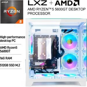 LXZ Desktop PC Computer Ryzen 5-5600GT, 16G DDR4 RAM, 512G NVME SSD, Tower Computer with Wi-Fi