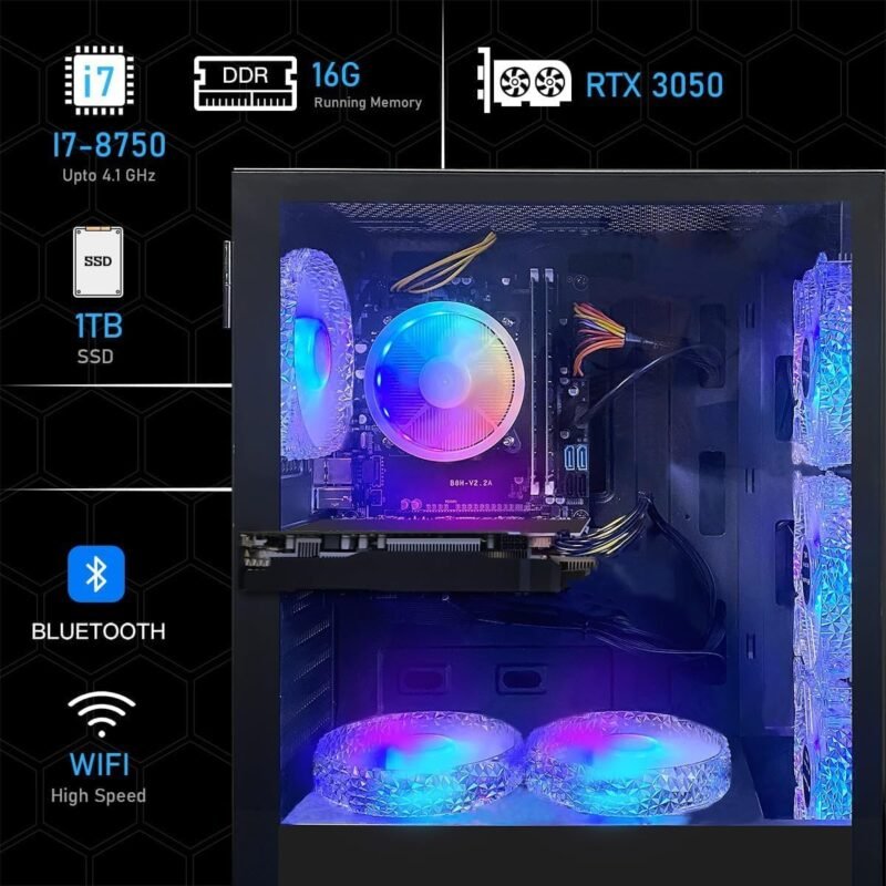 STGAubron Gaming PC Computer Desktop, Intel Core i7 8th Gen up to 4.1GHz, GeForce RTX 3050 6G, 16G DDR4, 1T SSD, WiFi 6