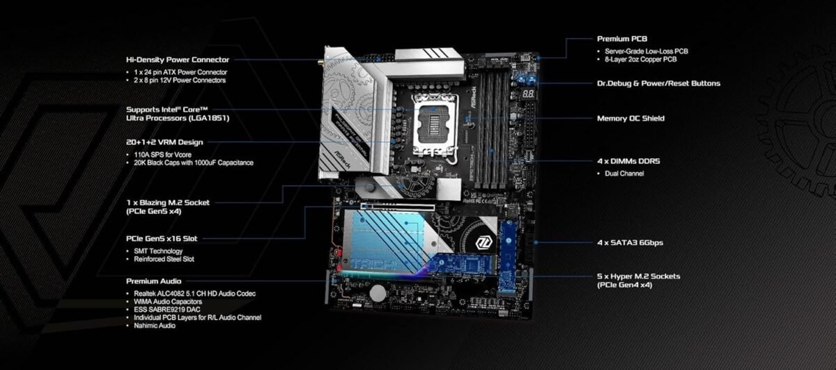ASRock Z890 Taichi Lite Intel Core Ultra LGA1851 RL-ILM WiFi7 ATX Motherboard DDR5 9200 MHz 256 GB PCIe 5.0 - Image 7