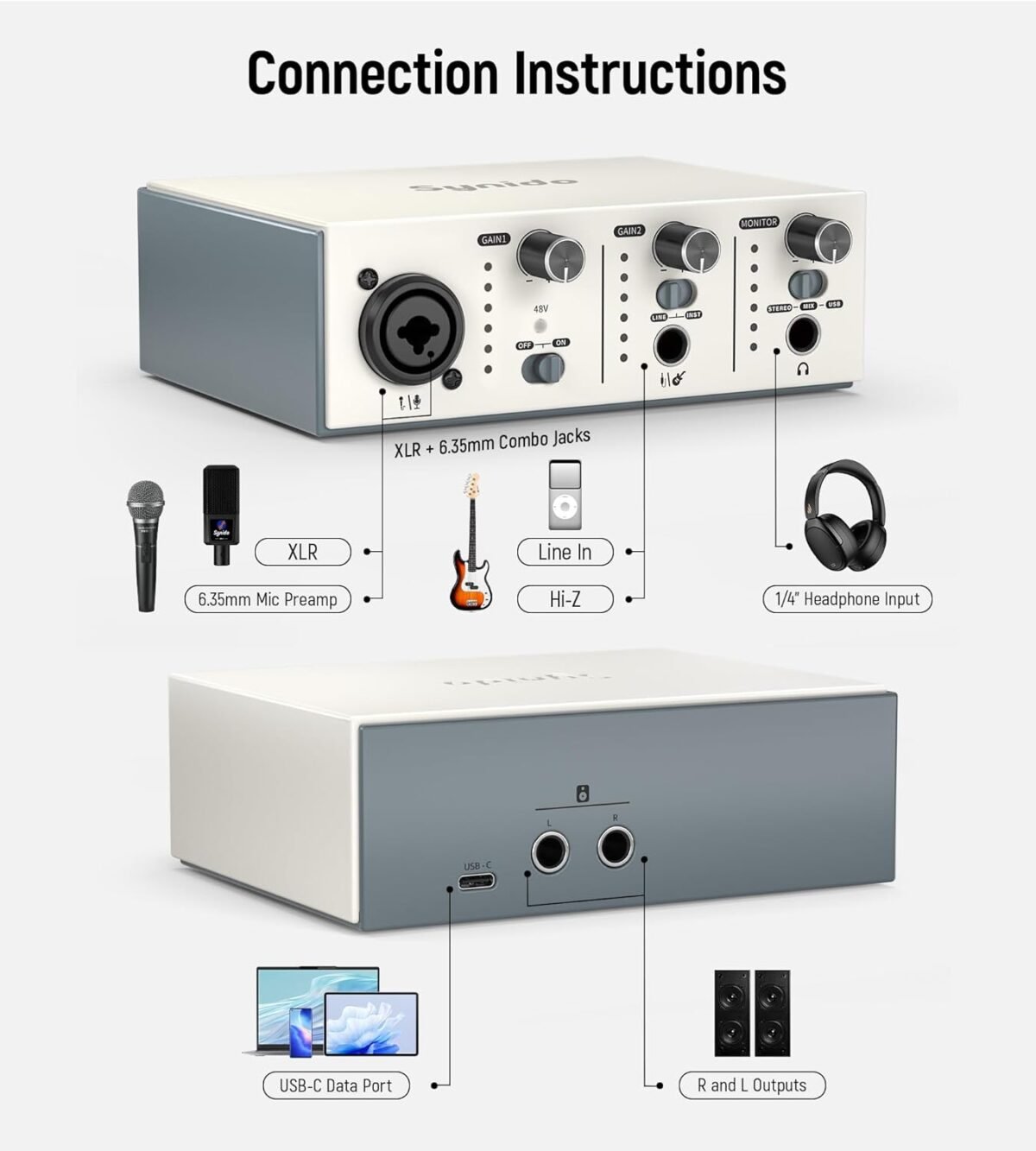 Synido Solo Music Recording USB Interface for Audio, Podcast - Image 8
