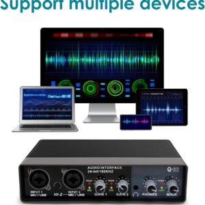 YOUSHARES USB Audio Interface for Recording Music, AudioBox Mic Preamps 48v 2 Channel for Streaming
