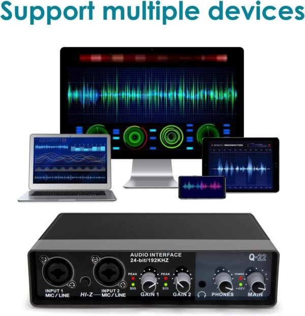 YOUSHARES USB Audio Interface for Recording Music, AudioBox Mic Preamps 48v 2 Channel for Streaming