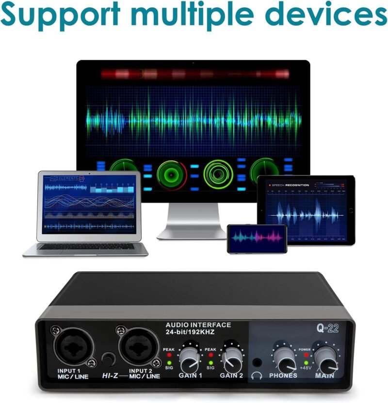 YOUSHARES USB Audio Interface for Recording Music, AudioBox Mic Preamps 48v 2 Channel for Streaming