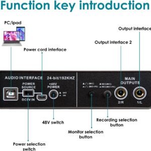YOUSHARES USB Audio Interface for Recording Music, AudioBox Mic Preamps 48v 2 Channel for Streaming
