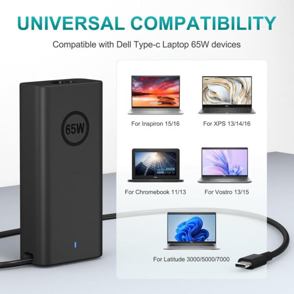 Boyunenge 65W Laptop Fast USB Type C Charger Compatible with Dell 2-in-1 XPS 13 15, Inspiron 16 & Dell Latitude 5320, 5520, 5530,  7200 7320 7330