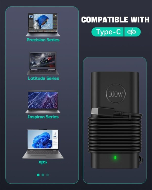 FUNNYERA 100W Laptop Charger for  Dell Precision Latitude Inspiron XPS USB Type C Power Cord Ac Adapter