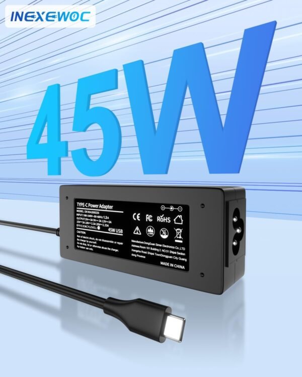 INEXEWOC Laptop USB Type C Charger 45W Compatible with hp chromebook/Spectre X360, Lenovo ThinkPad/Yoga, Dell Chromebook/Latitude, Acer, Asus, Samsung, Google Series Universal Chromebook