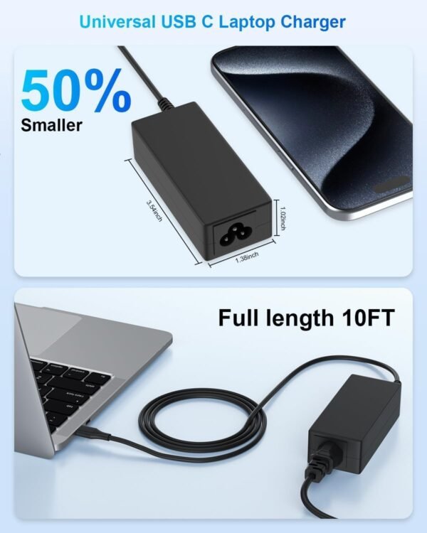 INEXEWOC Laptop USB Type C Charger 45W Compatible with hp chromebook/Spectre X360, Lenovo ThinkPad/Yoga, Dell Chromebook/Latitude, Acer, Asus, Samsung, Google Series Universal Chromebook