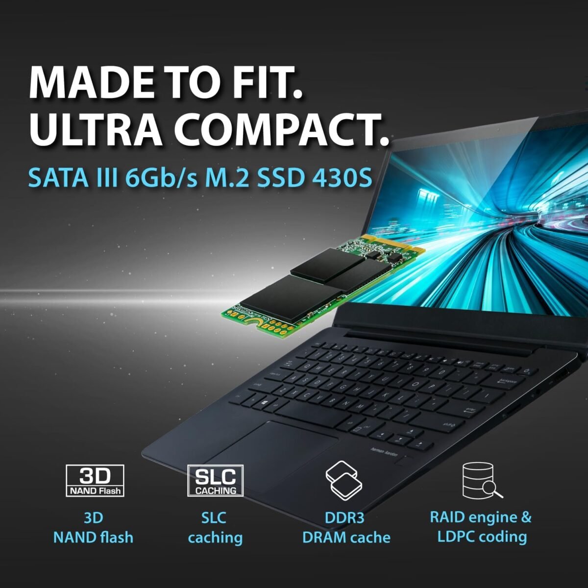 Transcend 512GB M.2 2242 SATA III SSD Compatible Ultrabook Laptop / PC Desktop Up to 560MB/s Dram Cache 3D TLC NAND Flash Internal SSD, LDPC Error Correction, SLC Cache, B+M Key - Image 3