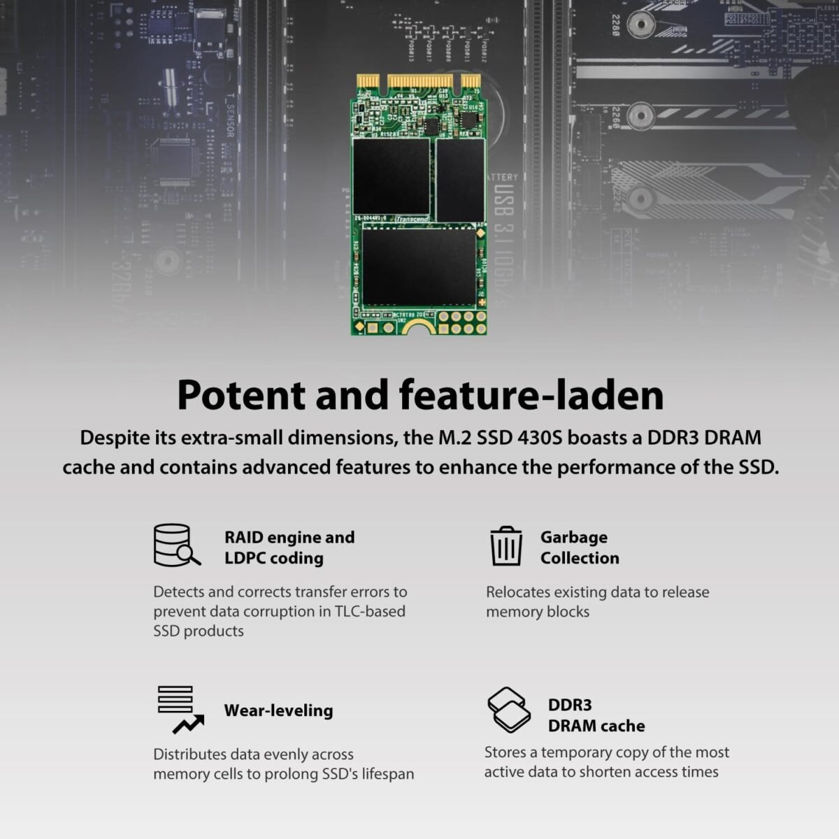Transcend 512GB M.2 2242 SATA III SSD Compatible Ultrabook Laptop / PC Desktop Up to 560MB/s Dram Cache 3D TLC NAND Flash Internal SSD, LDPC Error Correction, SLC Cache, B+M Key - Image 6