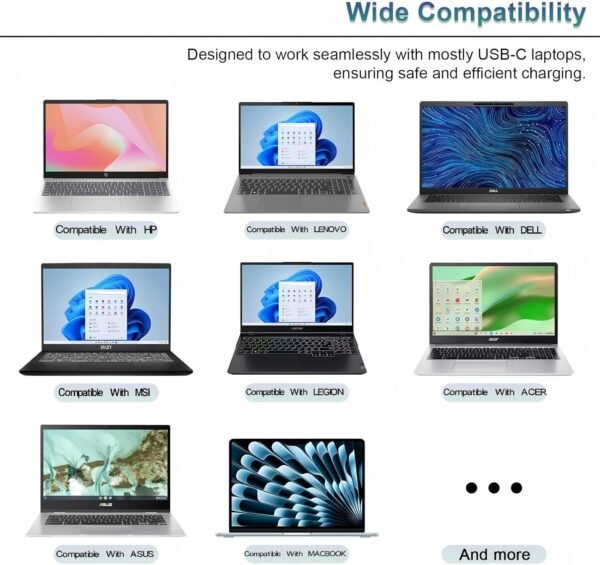 100W Fast PD 3.0 Type C Power Adapter with 6.6ft Cable, Universal Compatible with Lenovo Thinkpad HP MacBook Dell Asus Acer and All USB-C Device