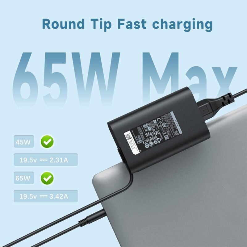 65W  LA65NM130 19.5V 3.34A AC Adapter 7.4 * 5.0mm Compatible with dell Latitude 5400 5480 5490 5590 5290 E5470, 7480 7490 E7250 7290 Laptop Charger