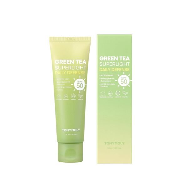 TONYMOLY Chok Chok Green Tea Watery Sunscreen SPF 50+ PA++++ - No White Cast, Lightweight Korean Face Moisturizer with Niacinamide & Hyaluronic Acid - Hydrating & Non-Greasy - 1.69 fl. oz.